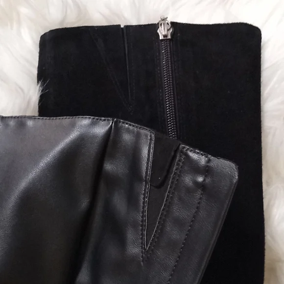 Schultz sz 5 black kitten heel suede/ leather knee boot.